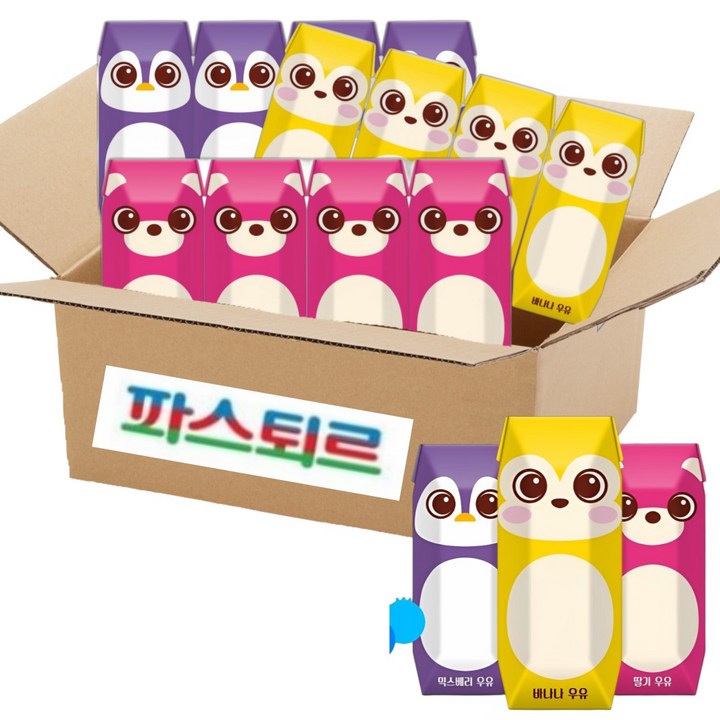 파스퇴르 꼬미루미 3종혼합125ml (딸기우유4입+바나나우유4입+믹스베리4입) 총12팩, 125ml, 12개