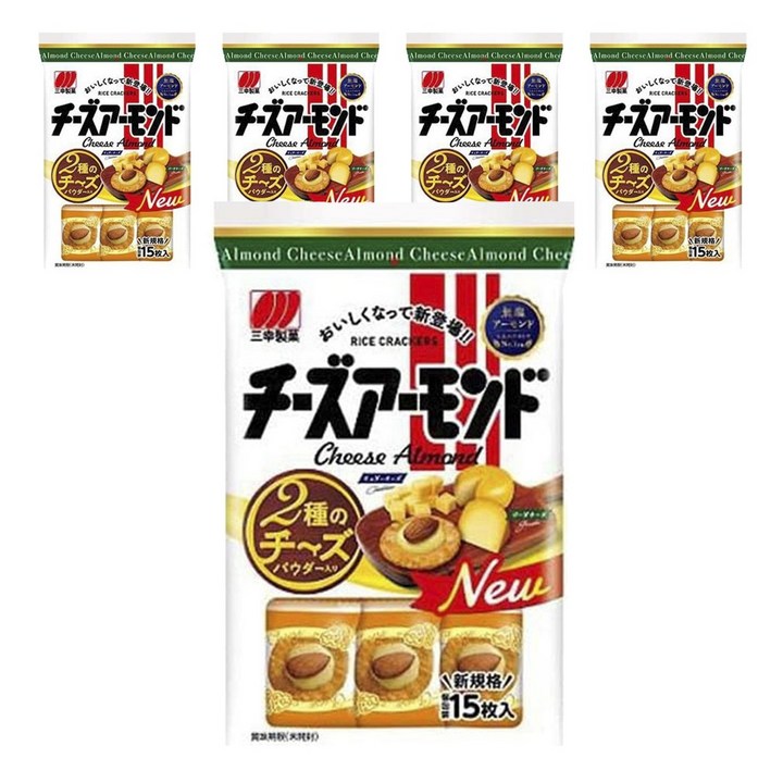 산코세이카 치즈아몬드 쌀과자 15개입, 65g, 5개
