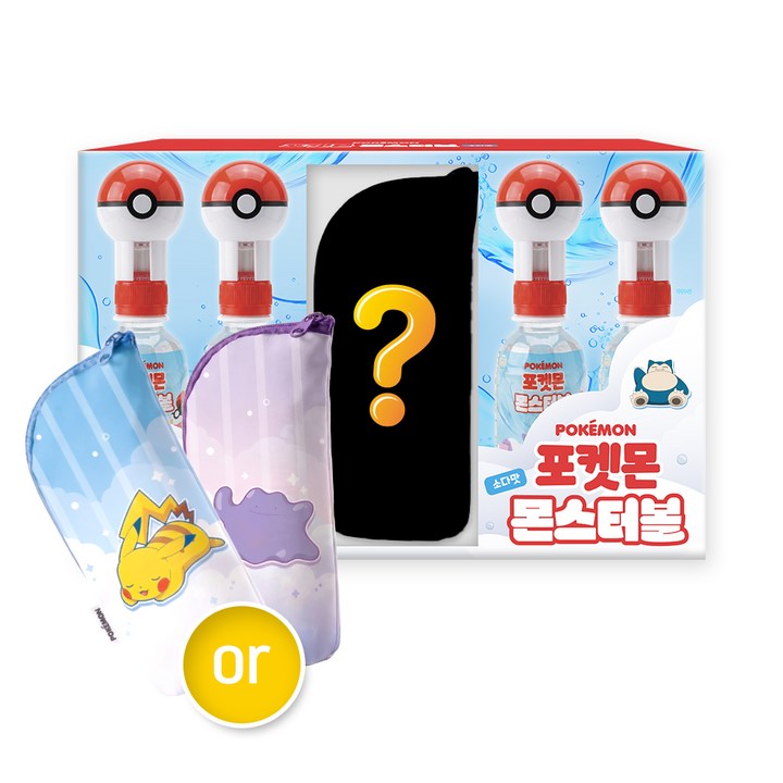 포켓몬 몬스터볼 소다맛 피규어 음료 선물세트 4개입 피카츄 메타몽 파우치 랜덤, 4개, 220ml