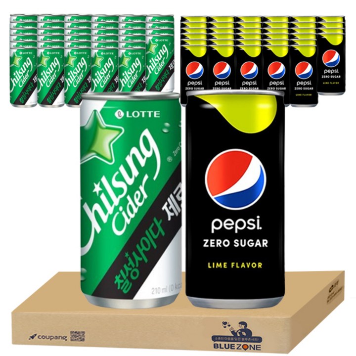 블루존 제로 칠성 사이다 29개입+제로 펩시 29개입 세트, 210ml