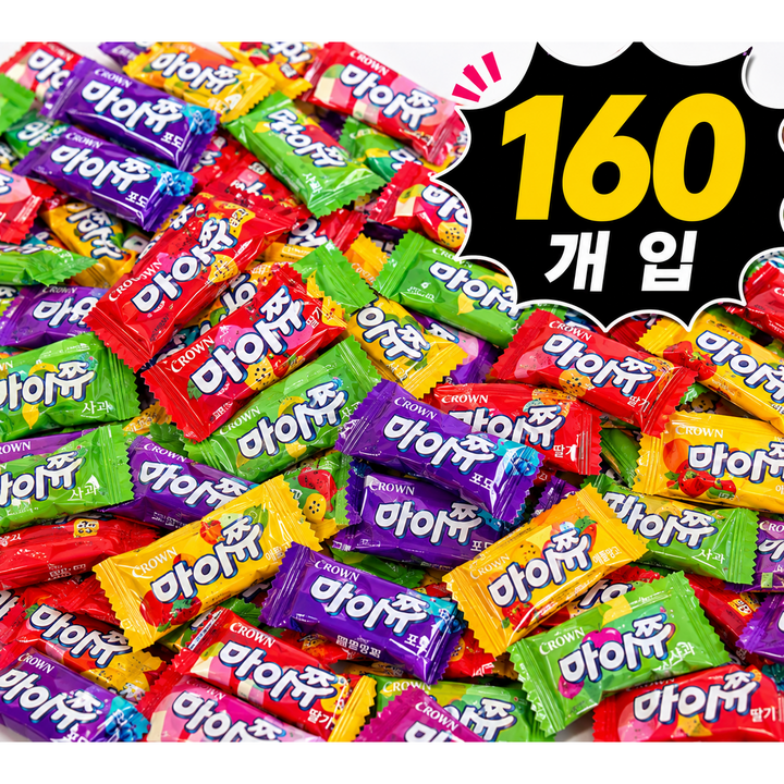 시로샵 크라운 마이쮸 네가지 맛 대용량 혼합 딸기 포도 사과 복숭아, 4g, 160개