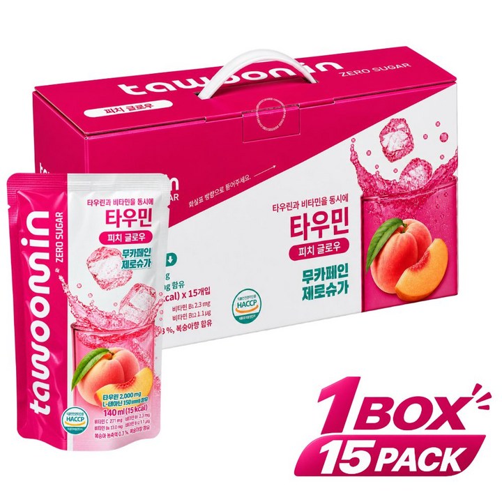타우민 피치글로우 무카페인 비타민음료 - 테아닌 제로슈가 | 상남자식품, 15개, 140ml