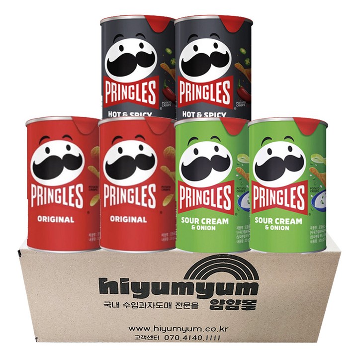 프링글스 미니 3종세트 (오리지널2+사워크림&어니언2+핫&스파이시2), 53g, 6개
