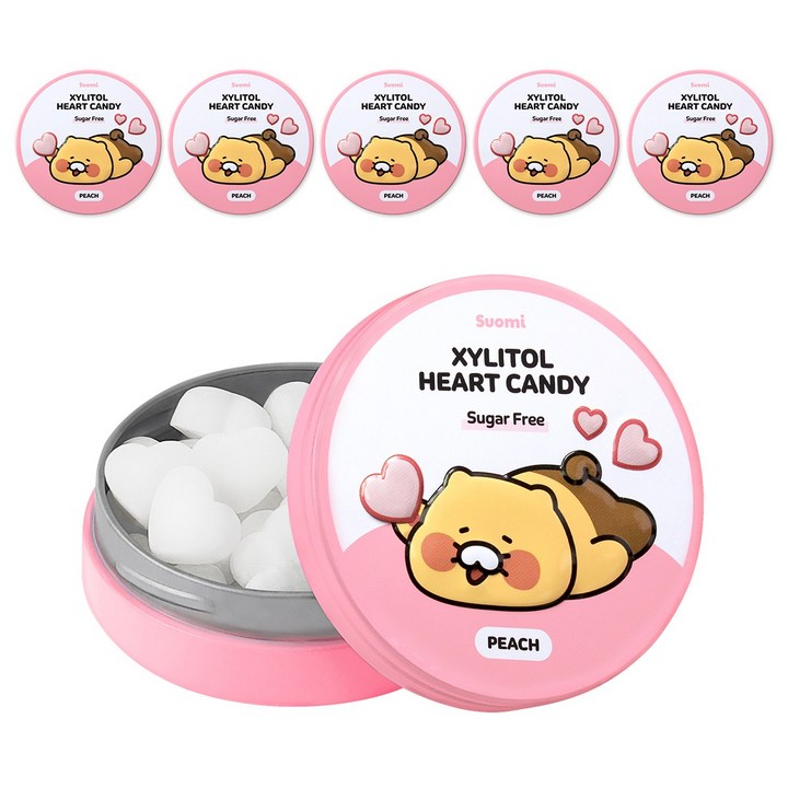 Suomi 춘식이 자일리톨 하트 캔디 복숭아향, 40g, 6개