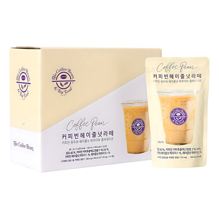 커피빈 헤이즐넛 라떼 파우치 커피, 190ml, 10개