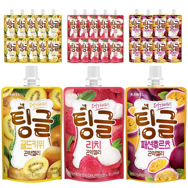 로엘 더 가벼워진 팅글 곤약젤리 3종 28팩 골드키위 10팩+리치 10팩+패션후르츠 8팩, 2.24kg, 1세트