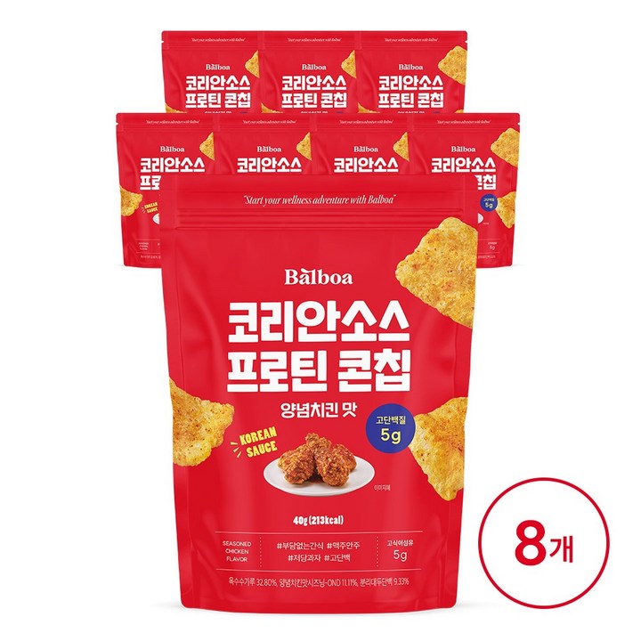 발보아 저당 코리안소스 프로틴 콘칩 양념치킨맛, 40g, 8개