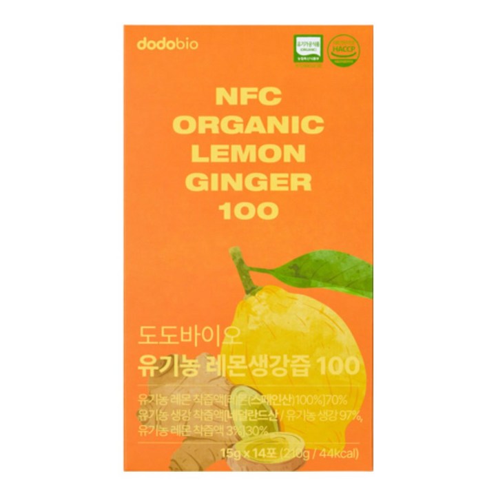 도도바이오 유기농 레몬생강즙 레몬진저샷, 210g, 5개
