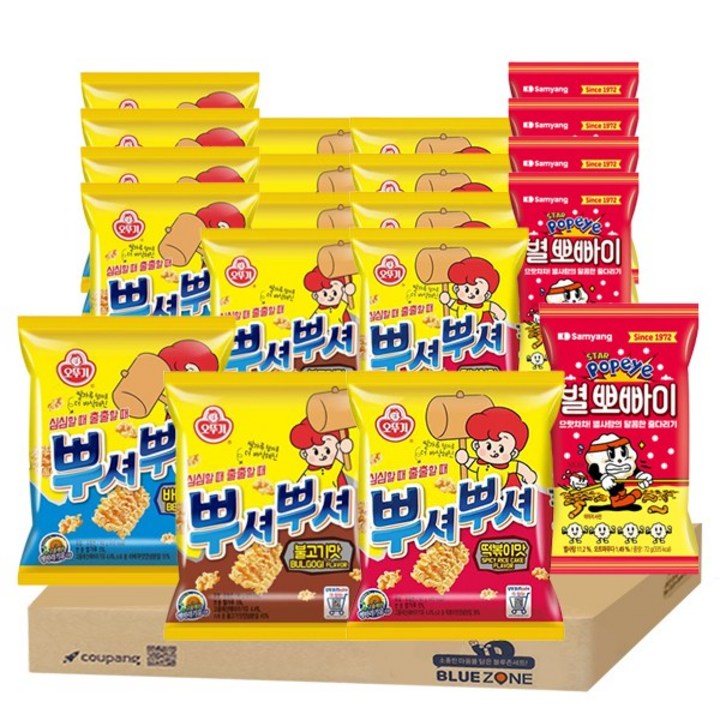 블루존 오뚜기 뿌셔뿌셔 뽀빠이 5종 세트 (양념치킨5+떡볶이맛5+불고기맛5+바베큐맛5+별뽀빠이5), 1개, 90g