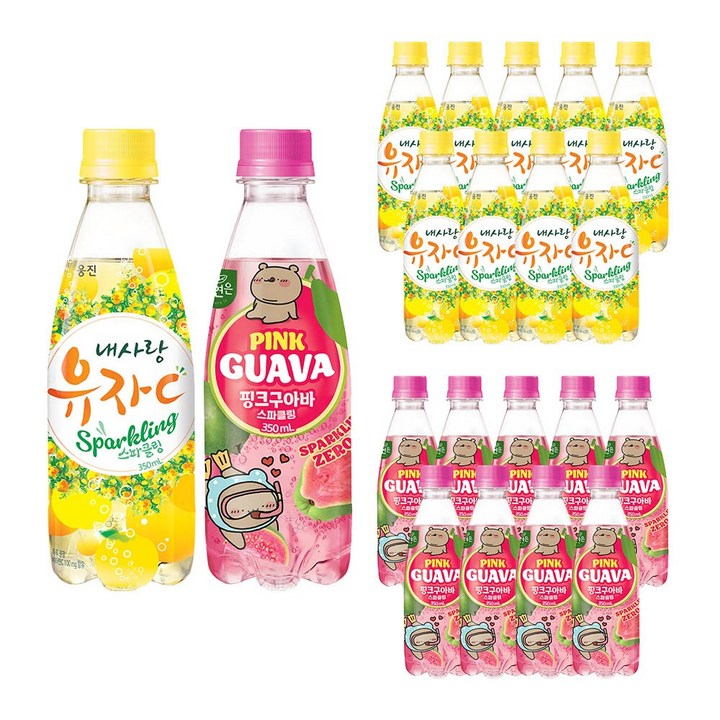 웅진 내사랑유자C 스파클링 10 + 핑크구아바 스파클링 10 2종 혼합, 20개, 350ml