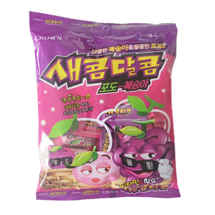 크라운 새콤달콤 포도복숭아 츄잉캔디, 200g, 20개