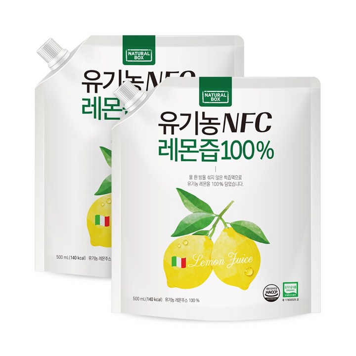 내추럴박스 유기농 레몬즙 NFC 착즙주스 500ml, 2개