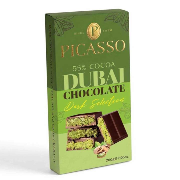 피카소 두바이 초콜릿 다크 초콜릿 피스타치오 카다이프 수제 초콜렛 바삭한 Dubai Chocolate Dark chocolate, 1개, 200g