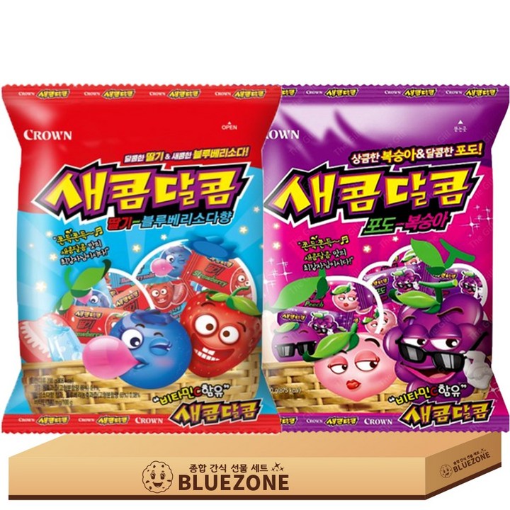 [블루존] 새콤달콤 개별포장 캔디 젤리 딸기맛 블루베리소다맛1개 포도맛 복숭아맛1개 스틱1개, 400g