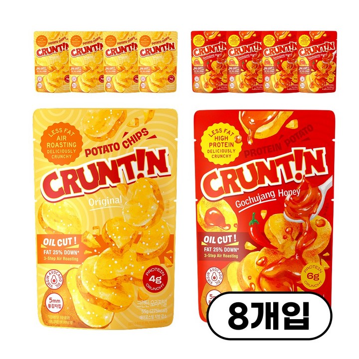 [공식몰] 크런틴 5mm 통감자칩 2종 세트 오리지널 고추장허니, 2박스, 220g