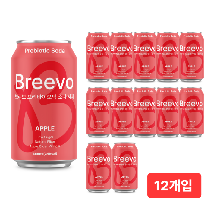브리보 프리바이오틱 소다 사과 애사비, 12개, 355ml