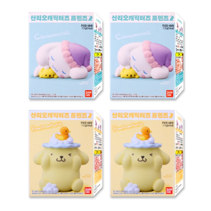 산리오 캐릭터즈 프렌즈2 피규어 시나모롤2개+폼폼푸린2개 추잉껌, 1세트, 1.5g