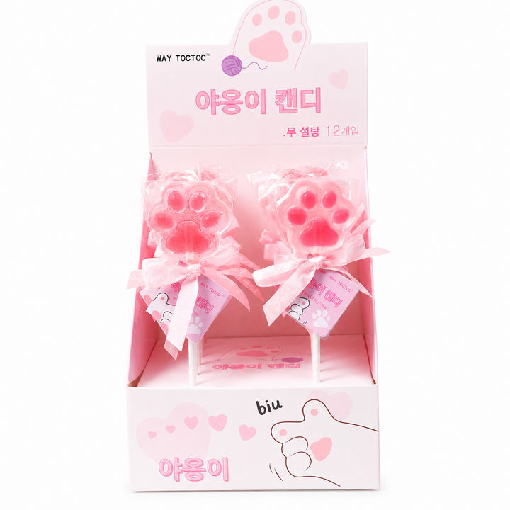 캔디마켓 웨이톡톡 고양이발바닥 모양캔디 롤리팝 무설탕캔디 긴막대사탕, 12개, 20g