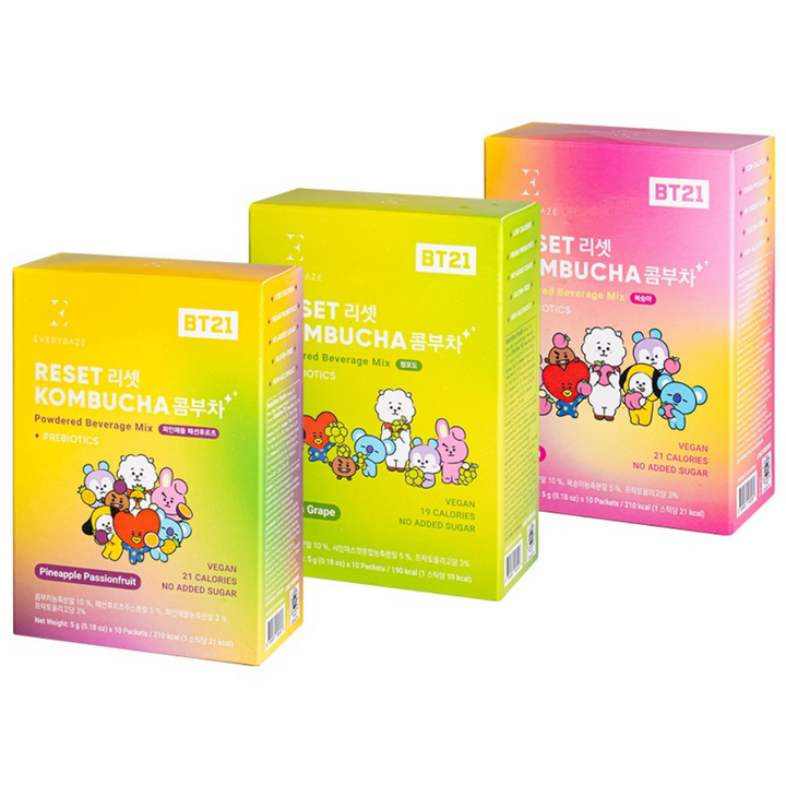 에브리데이즈 리셋 콤부차 3종 세트 (청포도 복숭아 파인애플패션후르츠), 50g
