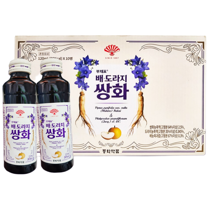 동화약품 부채표 배 도라지 쌍화, 10개, 120ml