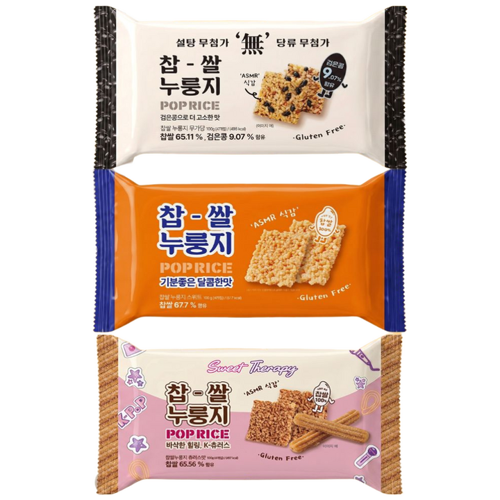 [베셀코] 메고지고 누룽지팝 무가당검은콩100g/츄러스100g/스위트100g 혼합구성 세트, 100g