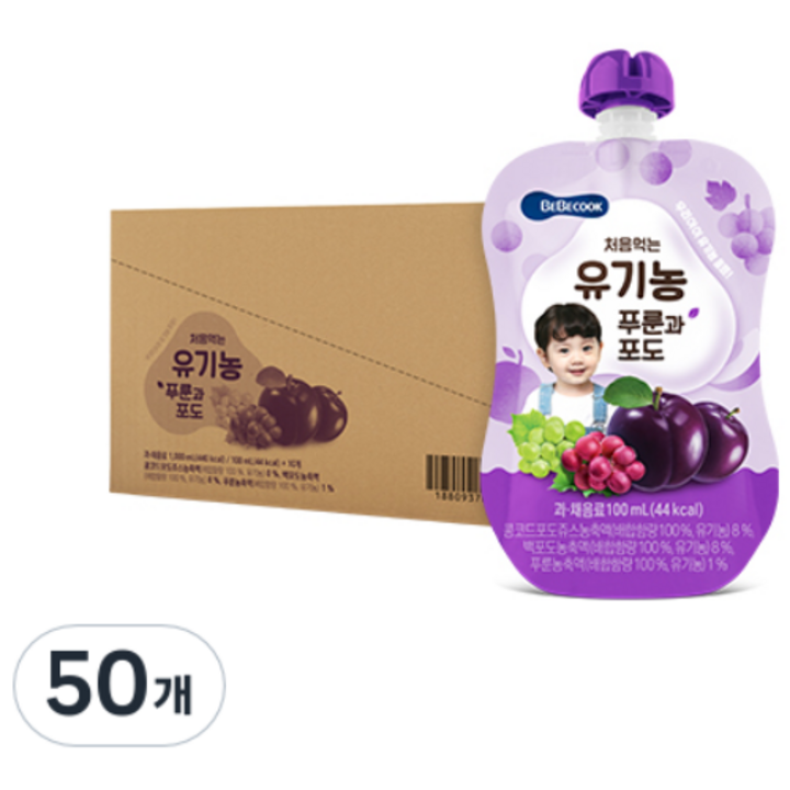 베베쿡 처음먹는 유기농 야채주스, 푸룬과 포도, 100ml, 50개