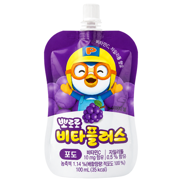 팔도 뽀로로 비타플러스 음료 포도, 100ml, 10개