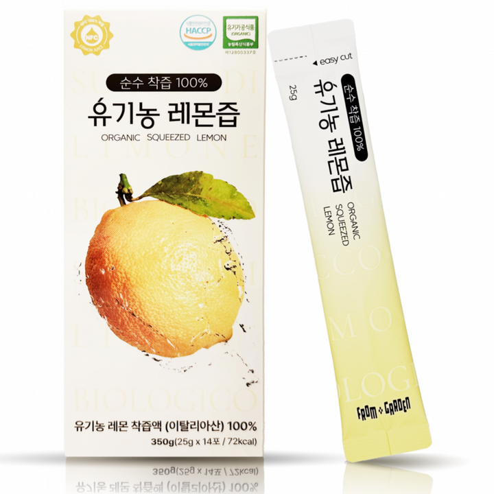 프롬가든 순수착즙100% 유기농 레몬즙, 1개, 350ml