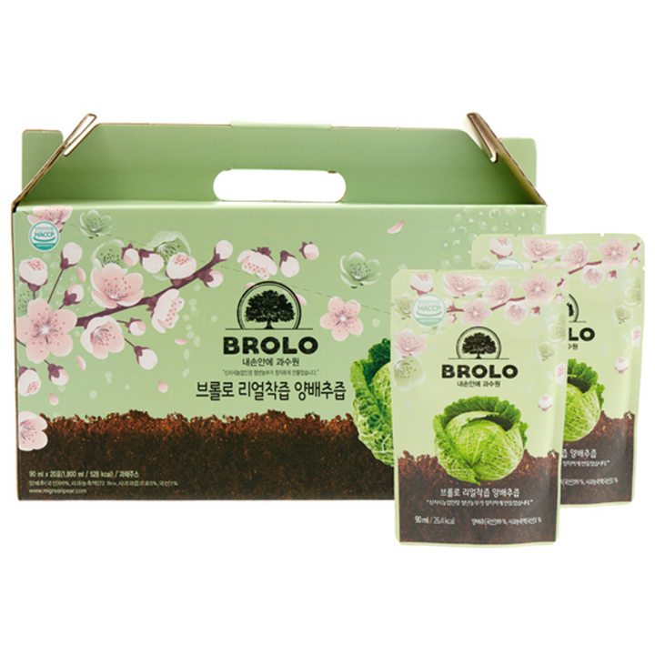 브롤로 리얼착즙 양배추즙 스탠딩 파우치 타입, 90ml, 20개