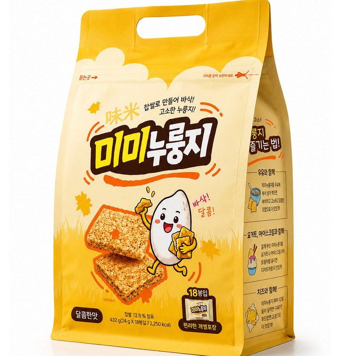 달콤 고소한 옛날 찹쌀누룽지 스낵 미미누룽지(24gx18봉 개별포장), 432g, 1개
