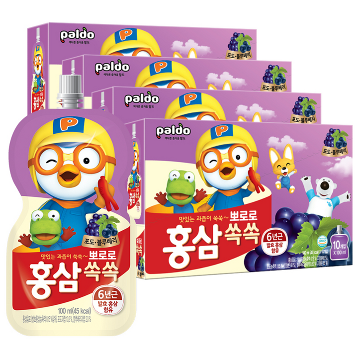 팔도 뽀로로 홍삼쏙쏙 포도블루베리맛 음료, 100ml, 40개