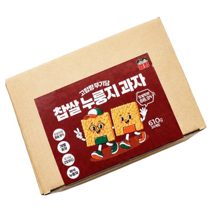 [열청] 고함량 찹쌀 누룽지 무가당 과자 쌀 무설탕 대용량 개별포장, 3박스, 610g
