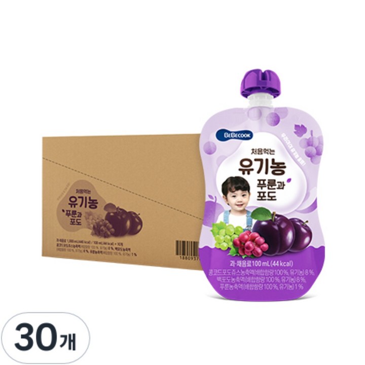 베베쿡 처음먹는 유기농 야채주스, 푸룬과 포도, 100ml, 30개