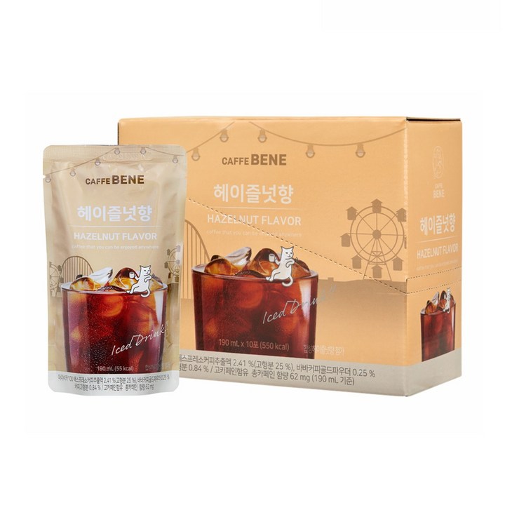 카페베네 커피 파우치 헤이즐넛향, 190ml, 10개