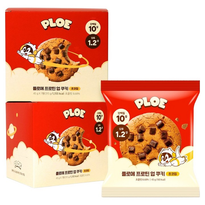 [당 1g대] 플로에 프로틴업 단백질 쿠키 초코칩, 1박스, 315g