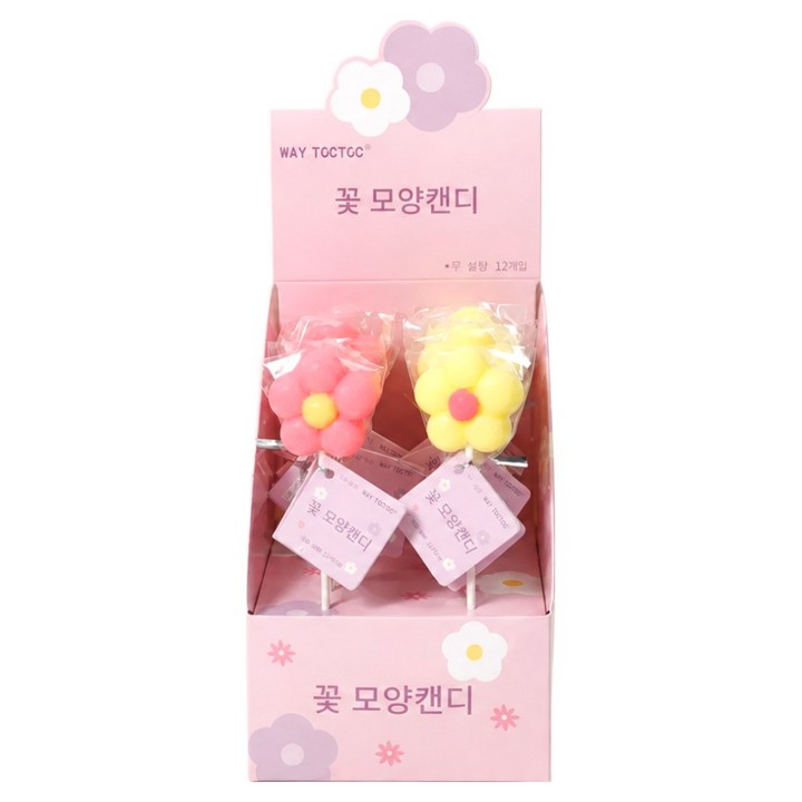 캔디마켓 웨이톡톡 꽃모양 캔디롤리팝 무설탕 수제막대사탕 딸기향, 12개, 13g