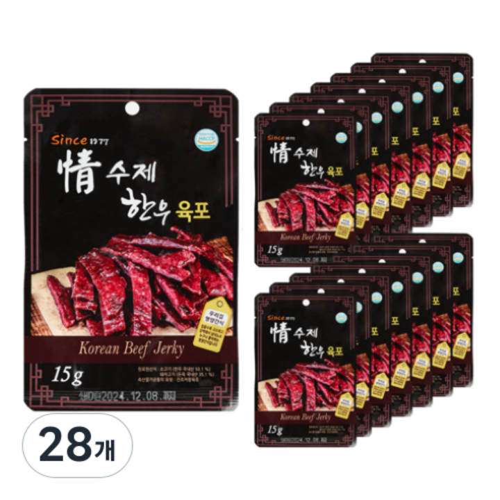 40년 전통 육포장인의 정 수제 한우육포 since1977 14봉지 고단백 영양간식 육포유목민 정착템, 28개