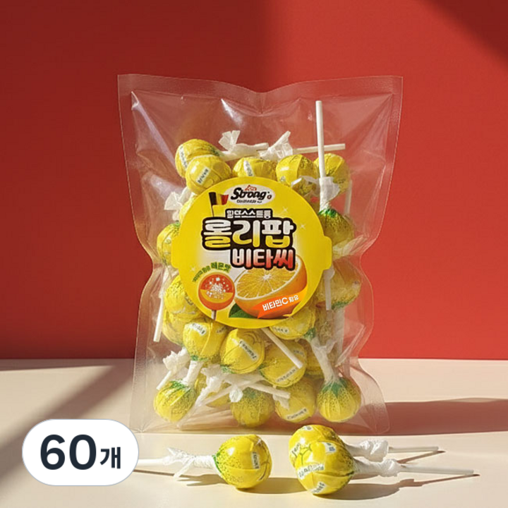 알프스스트롱 롤리팝 비타씨 막대사탕 레몬맛 봉지, 60개, 10g