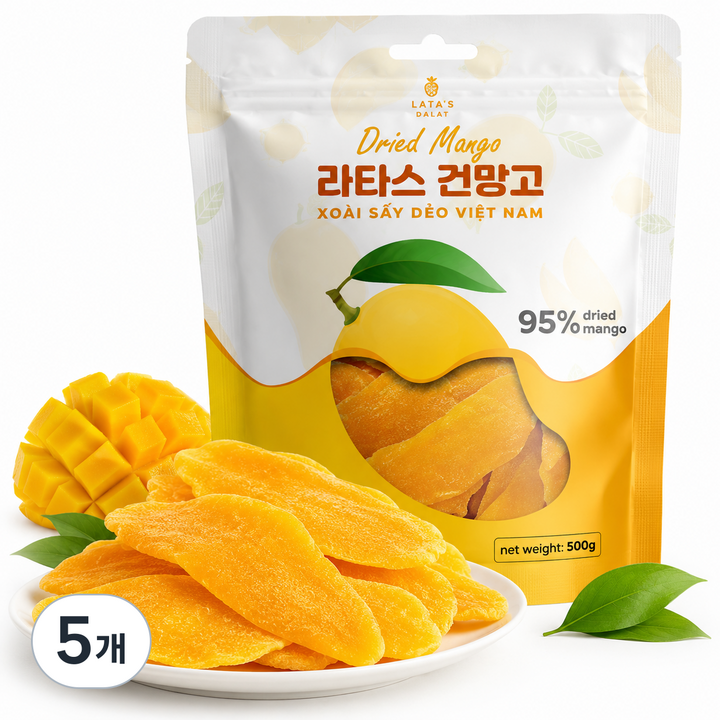 베트남 라타스 달랏 직수입 건망고 슬라이스 망고햠량 95%, 500g, 5개