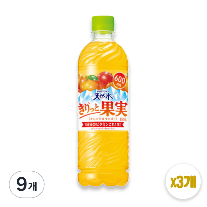 산토리 키릿토 후르츠 오렌지 망고 음료 일본 과즙 주스 [정식통관/국내배송], 9개, 600ml