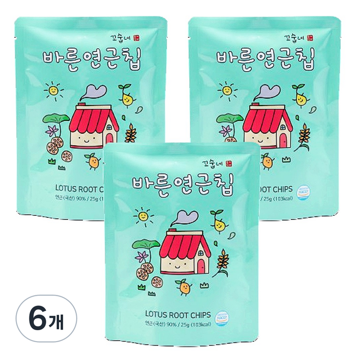 꼬숩네 기름기없이 담백 고소한 무농약 연근칩 3팩, 6개, 25g