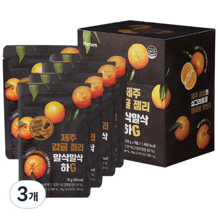 맛있는귤공방 휴럼 제주 감귤젤리 말삭말삭하G, 390g, 3개