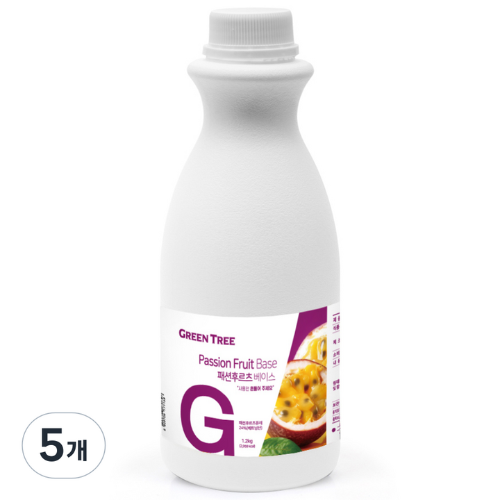 그린트리 패션후르츠 에이드 베이스, 5개, 1.2kg