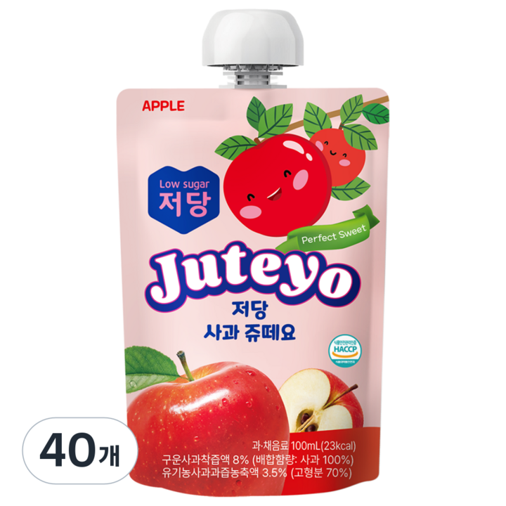 [쥬떼요]저당 저칼로리 저자극 사과주스 쥬떼요 20팩/40팩[원산지:국산], 40개, 100ml