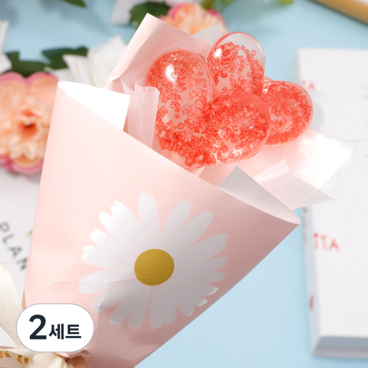 캔디마켓 웨이톡톡 별빛하트캔디 롤리팝 막대사탕 꽃집 어린집 행사용추천, 2세트, 30g