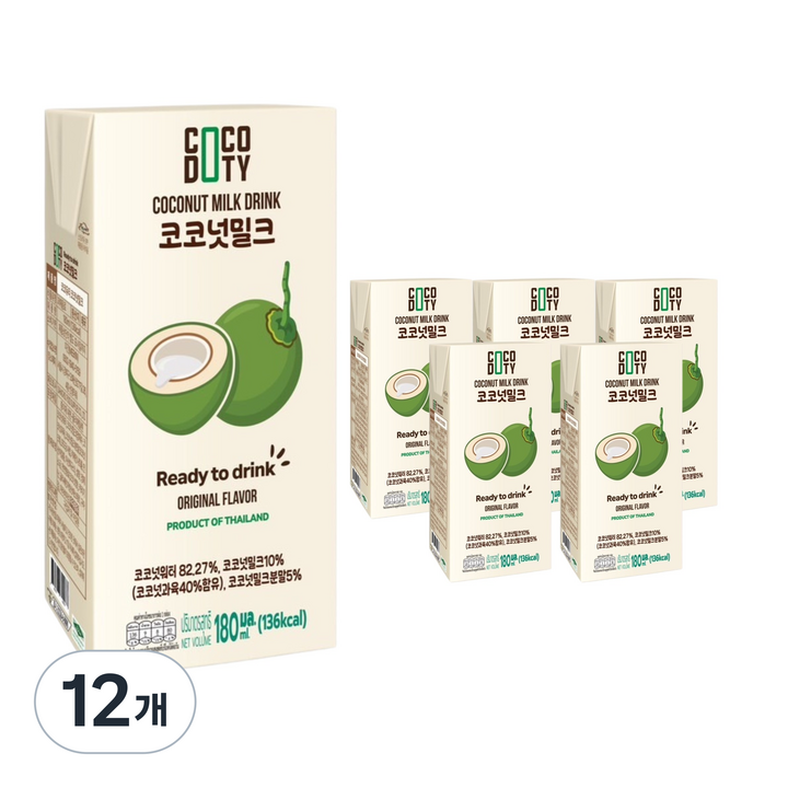 코코듀티 태국 코코넛밀크 음료, 12개, 180ml