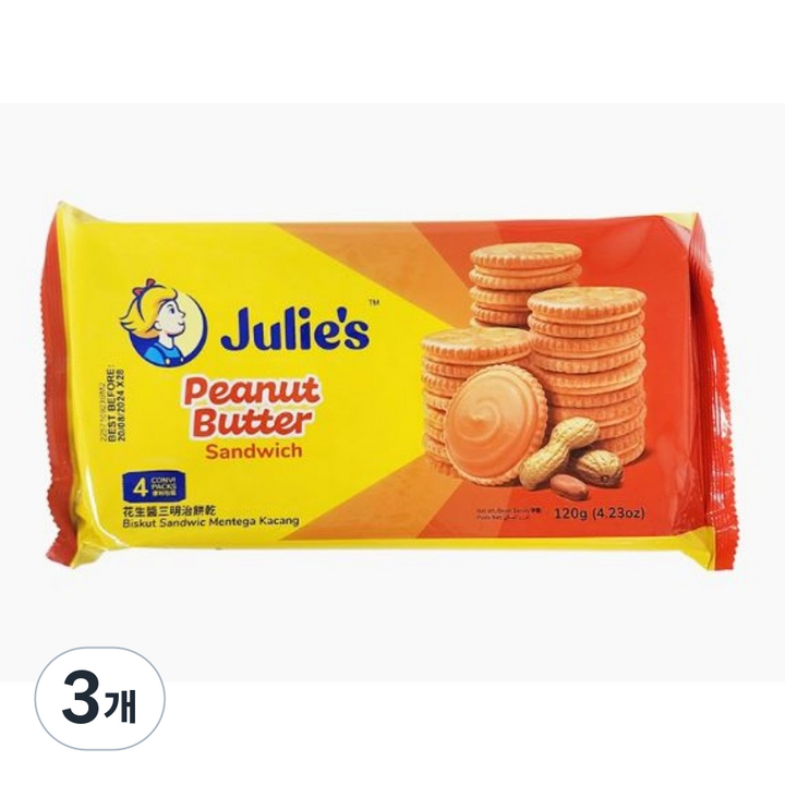 줄리스 피넛버터 샌드위치, 120g, 3개