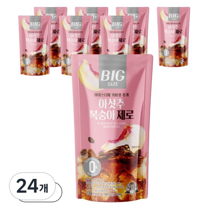 [태웅식품] 아샷추복숭아제로 320ml, 24개
