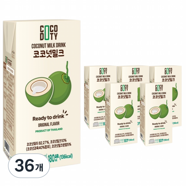 코코듀티 태국 코코넛밀크 음료, 36개, 180ml