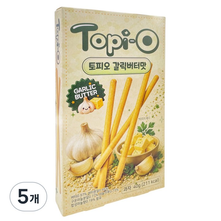 선우글로벌 토피오 갈릭버터 스틱과자, 5개, 40g